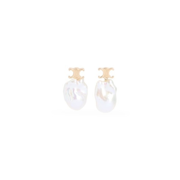 Celine Gold Brass Pearl Earrings - NWT - Picture 1 of 4